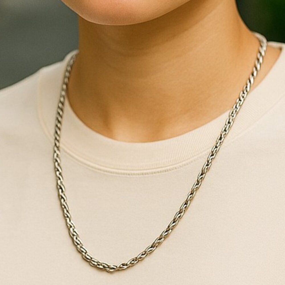 Napier Italian Vintage Silver Tone Rope Twist Solid Chain Unisex